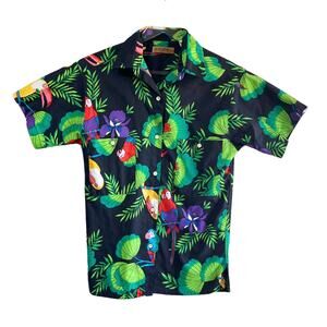 Ruff Hewn Novelty Print Brightly Colored Parrot Button Down Shirt Womens Size 6